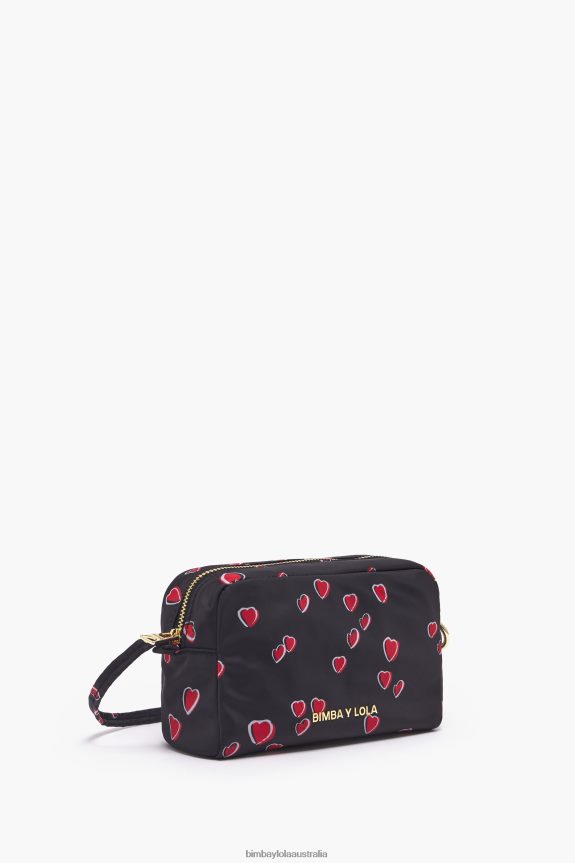 Accessories 4062VZ1089 Black Bimba Y Lola Medium Rectangular Make-Up Case With Hearts Print