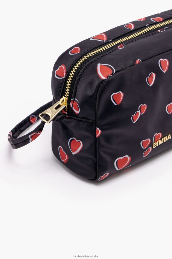 Accessories 4062VZ1089 Black Bimba Y Lola Medium Rectangular Make-Up Case With Hearts Print