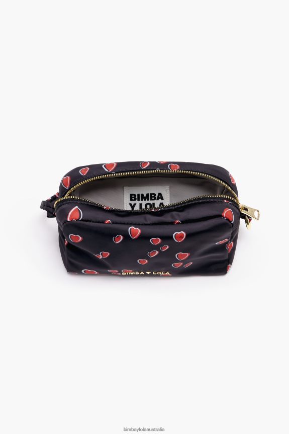 Accessories 4062VZ1089 Black Bimba Y Lola Medium Rectangular Make-Up Case With Hearts Print