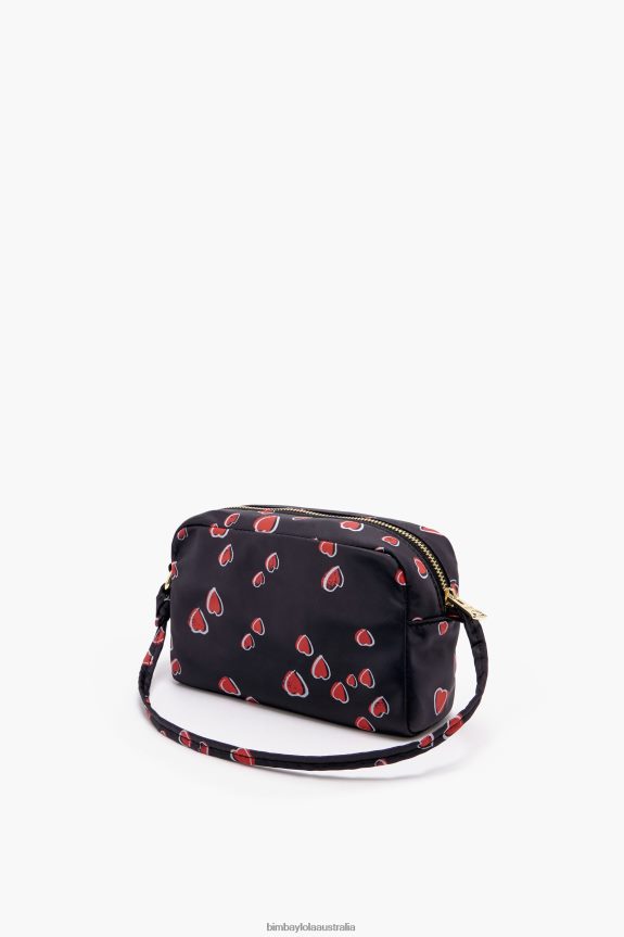 Accessories 4062VZ1089 Black Bimba Y Lola Medium Rectangular Make-Up Case With Hearts Print