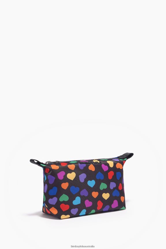 Accessories 4062VZ1116 Black Bimba Y Lola Hearts Print Nylon Trapezium Make-Up Case
