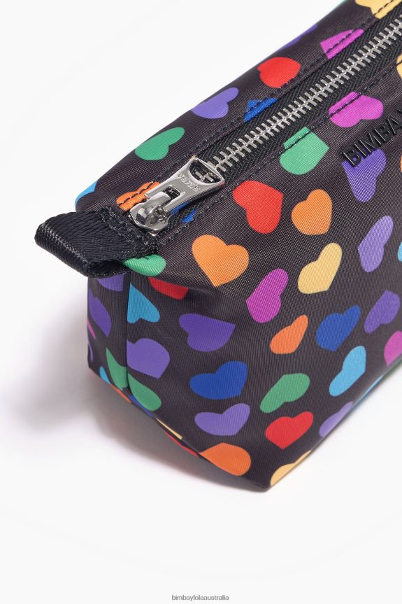 Accessories 4062VZ1116 Black Bimba Y Lola Hearts Print Nylon Trapezium Make-Up Case