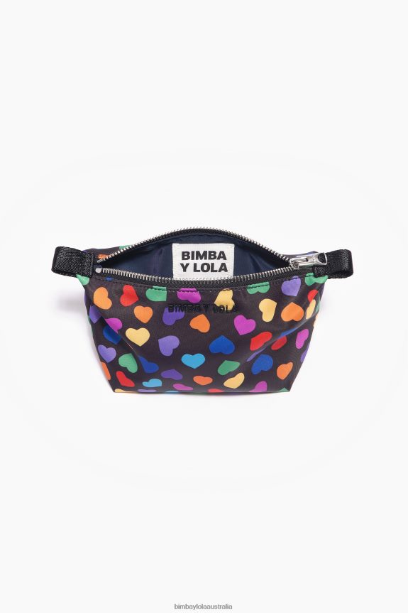 Accessories 4062VZ1116 Black Bimba Y Lola Hearts Print Nylon Trapezium Make-Up Case