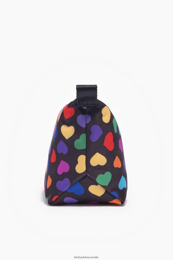 Accessories 4062VZ1116 Black Bimba Y Lola Hearts Print Nylon Trapezium Make-Up Case