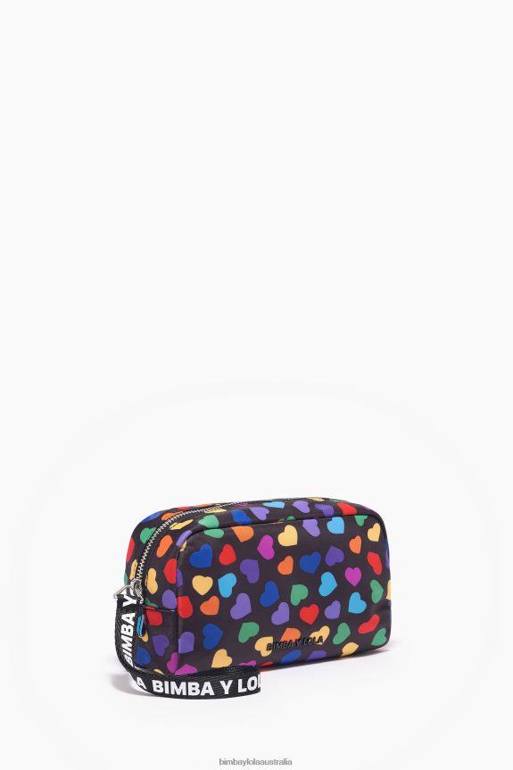 Accessories 4062VZ1118 Black Bimba Y Lola Hearts Print Nylon Half-Moon Make-Up Case
