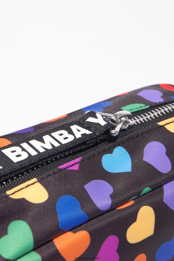 Accessories 4062VZ1118 Black Bimba Y Lola Hearts Print Nylon Half-Moon Make-Up Case