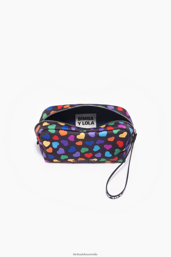 Accessories 4062VZ1118 Black Bimba Y Lola Hearts Print Nylon Half-Moon Make-Up Case