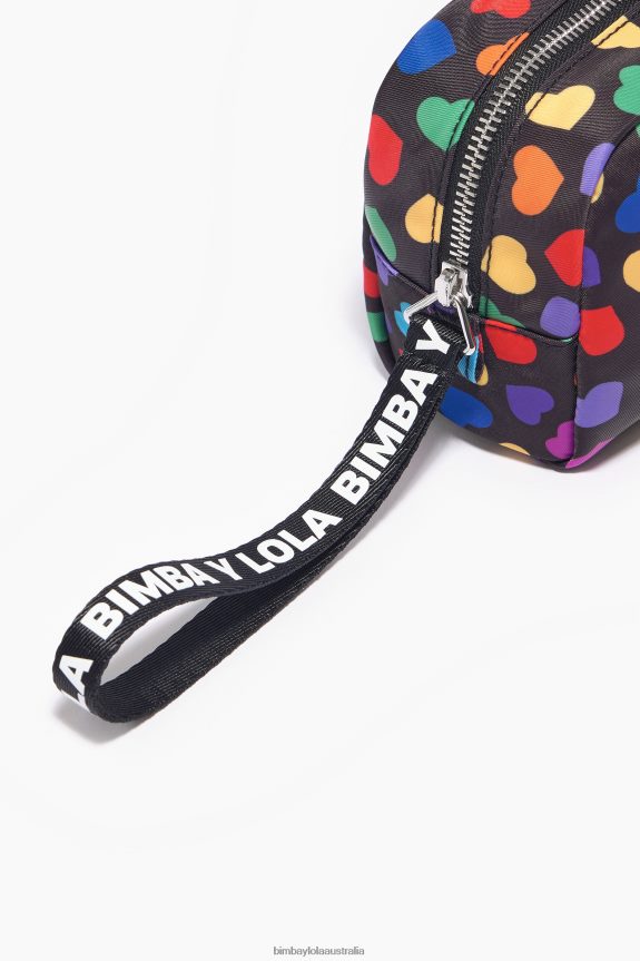 Accessories 4062VZ1118 Black Bimba Y Lola Hearts Print Nylon Half-Moon Make-Up Case
