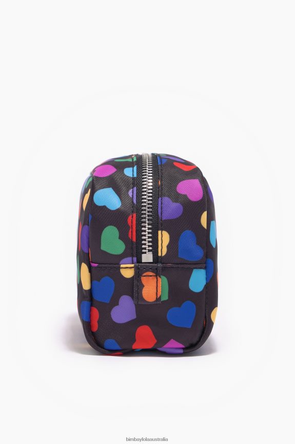 Accessories 4062VZ1118 Black Bimba Y Lola Hearts Print Nylon Half-Moon Make-Up Case
