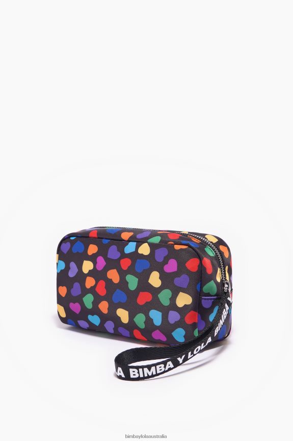 Accessories 4062VZ1118 Black Bimba Y Lola Hearts Print Nylon Half-Moon Make-Up Case