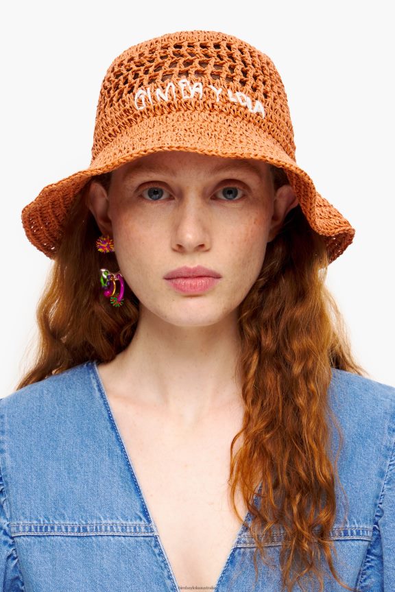 Accessories 4062VZ853 Orange Bimba Y Lola Raffia Bucket Hat