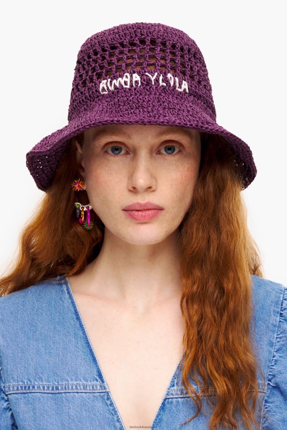 Accessories 4062VZ855 Purple Bimba Y Lola Raffia Bucket Hat