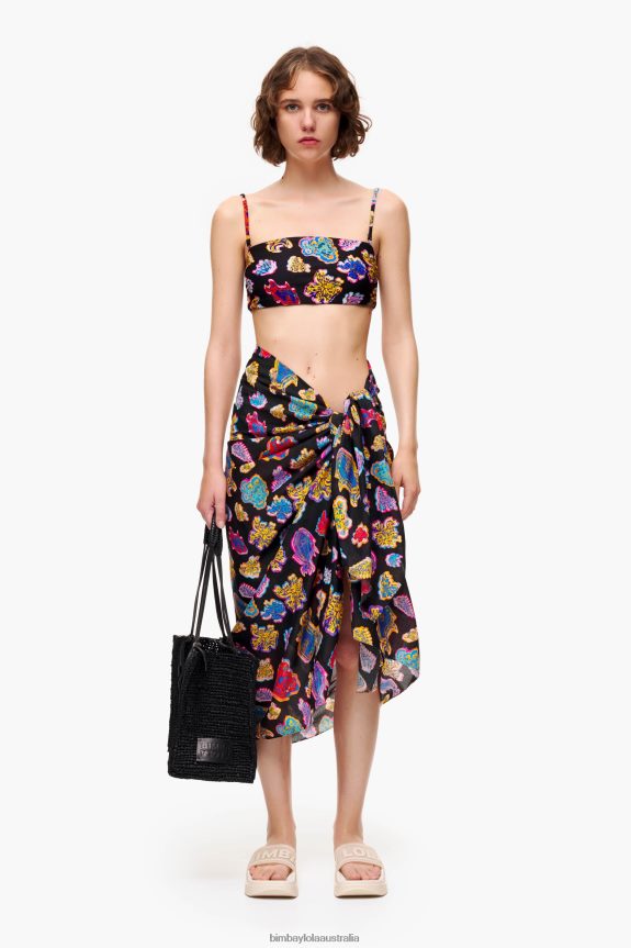 Accessories 4062VZ610 Black Bimba Y Lola Long Cotton Fish Sea Sarong