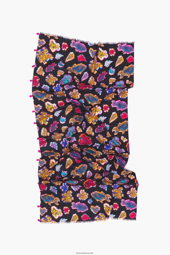 Accessories 4062VZ612 Black Bimba Y Lola Short Cotton Fish Sea Sarong