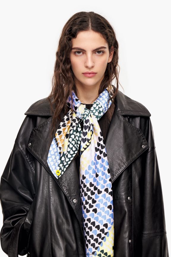 Accessories 4062VZ619 Pale Yellow Bimba Y Lola Geometric Hearts Scarf