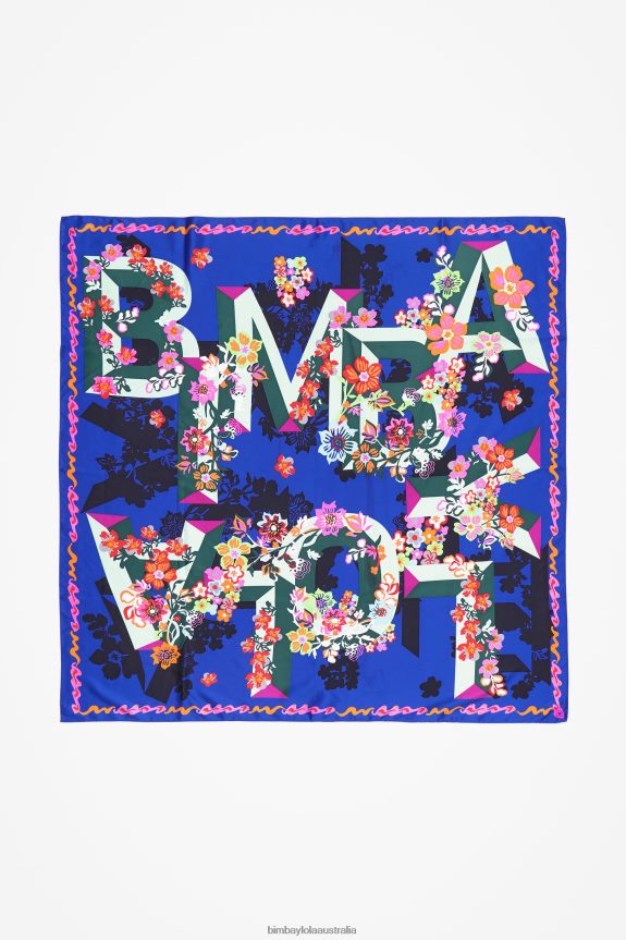 Accessories 4062VZ628 Blue Bimba Y Lola Geometric Flowers And Logo Scarf