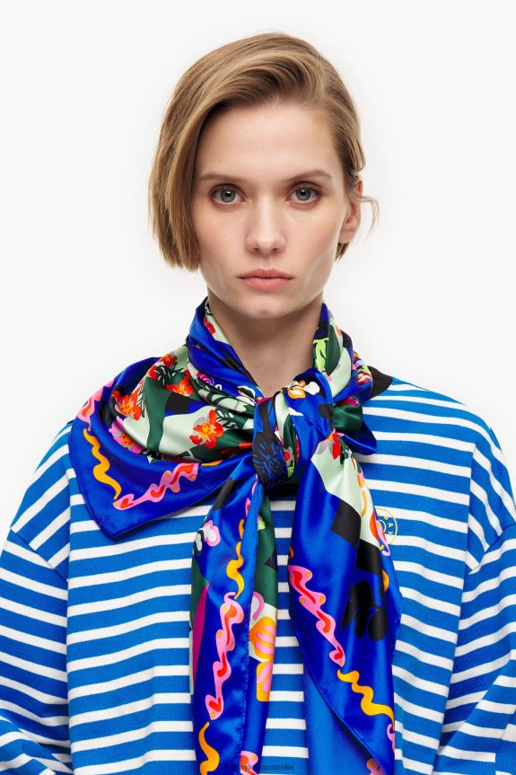 Accessories 4062VZ628 Blue Bimba Y Lola Geometric Flowers And Logo Scarf