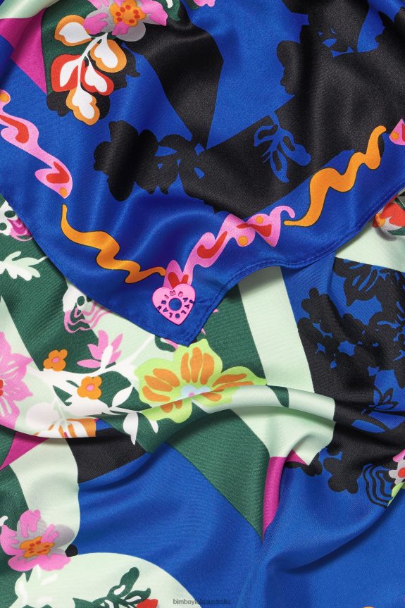 Accessories 4062VZ628 Blue Bimba Y Lola Geometric Flowers And Logo Scarf