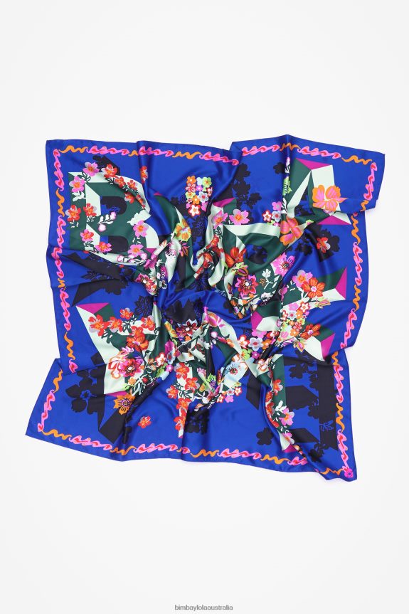 Accessories 4062VZ628 Blue Bimba Y Lola Geometric Flowers And Logo Scarf