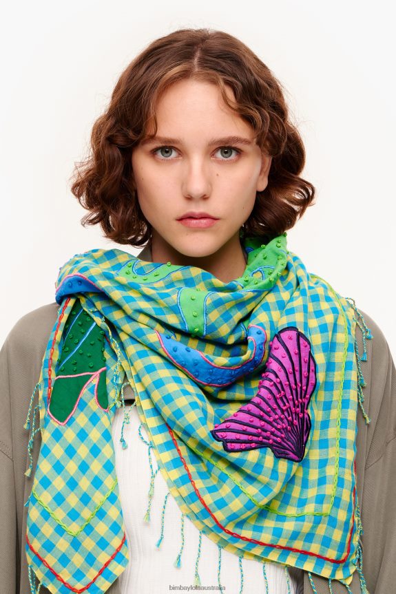Accessories 4062VZ633 Yellow Bimba Y Lola Embroidered Gingham Shawl