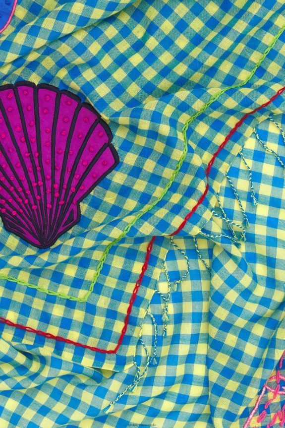 Accessories 4062VZ633 Yellow Bimba Y Lola Embroidered Gingham Shawl