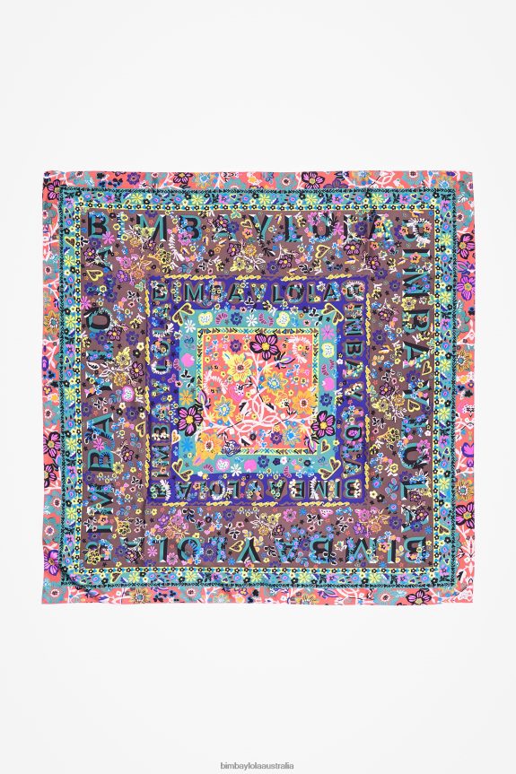 Accessories 4062VZ636 Taupe Bimba Y Lola Floral And Logos Scarf