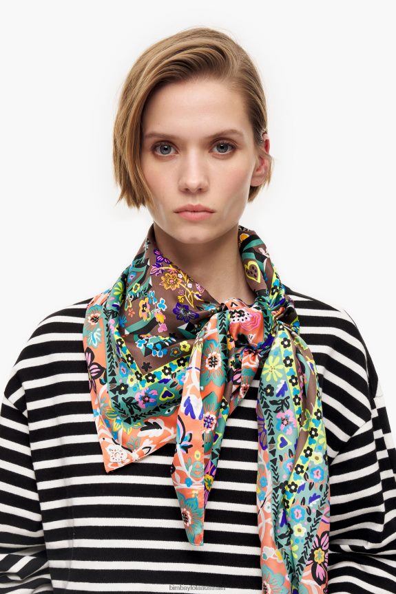 Accessories 4062VZ636 Taupe Bimba Y Lola Floral And Logos Scarf