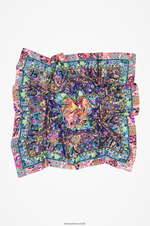 Accessories 4062VZ636 Taupe Bimba Y Lola Floral And Logos Scarf