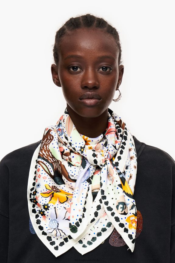 Accessories 4062VZ637 White Bimba Y Lola Flowers Birds Butterflies Scarf