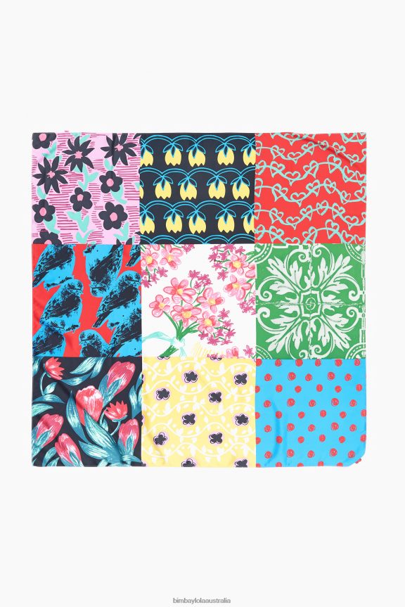 Accessories 4062VZ649 Blue Bimba Y Lola Patchwork Print Scarf