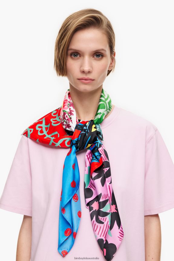 Accessories 4062VZ649 Blue Bimba Y Lola Patchwork Print Scarf