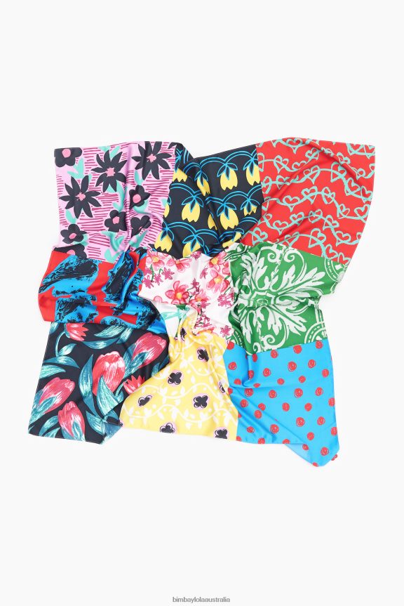 Accessories 4062VZ649 Blue Bimba Y Lola Patchwork Print Scarf