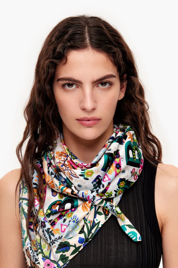 Accessories 4062VZ655 White Bimba Y Lola Floral Logos Scarf