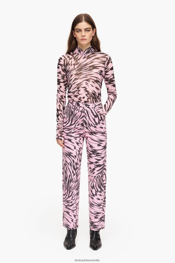 Clothing 4062VZ426 Pink Bimba Y Lola Straight Cropped - Butterfly Wing Print Straight Jeans