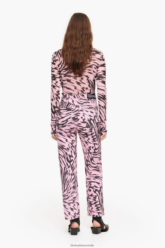 Clothing 4062VZ426 Pink Bimba Y Lola Straight Cropped - Butterfly Wing Print Straight Jeans