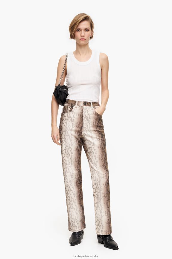 Clothing 4062VZ428 Khaki Bimba Y Lola Straight Cropped - Python Pixel Print Straight Jeans