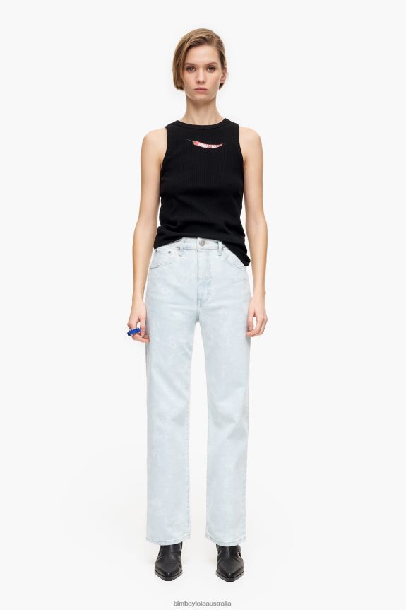 Clothing 4062VZ451 Blue Bimba Y Lola Straight Cropped - Camouflage Panda Print Straight Jeans