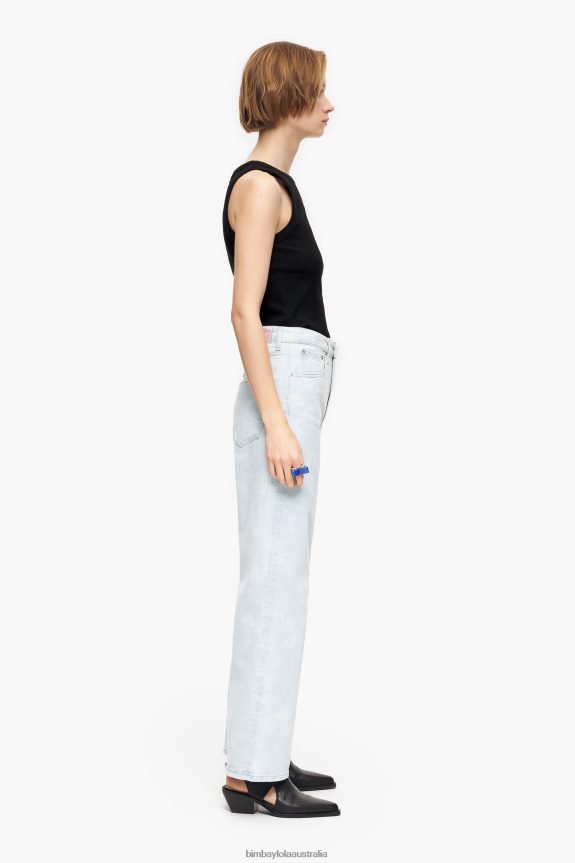 Clothing 4062VZ451 Blue Bimba Y Lola Straight Cropped - Camouflage Panda Print Straight Jeans