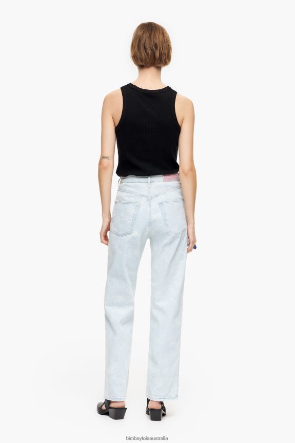 Clothing 4062VZ451 Blue Bimba Y Lola Straight Cropped - Camouflage Panda Print Straight Jeans