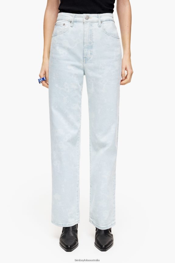 Clothing 4062VZ451 Blue Bimba Y Lola Straight Cropped - Camouflage Panda Print Straight Jeans