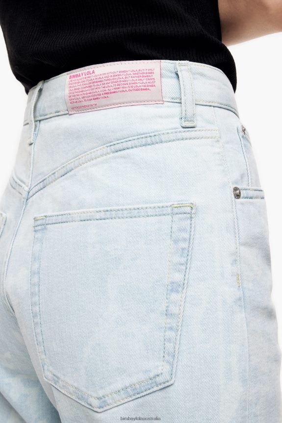 Clothing 4062VZ451 Blue Bimba Y Lola Straight Cropped - Camouflage Panda Print Straight Jeans