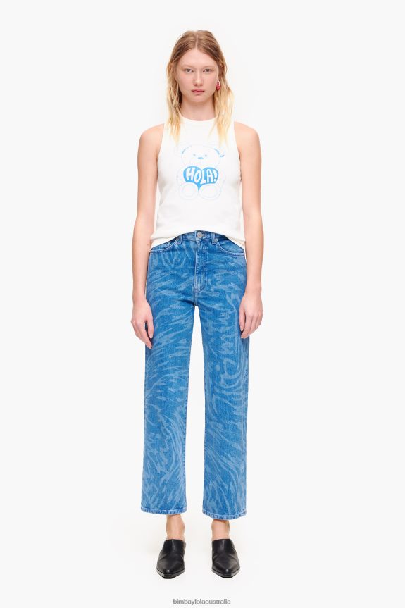 Clothing 4062VZ452 Blue Bimba Y Lola Straight Cropped - Butterfly Wing Print Jeans