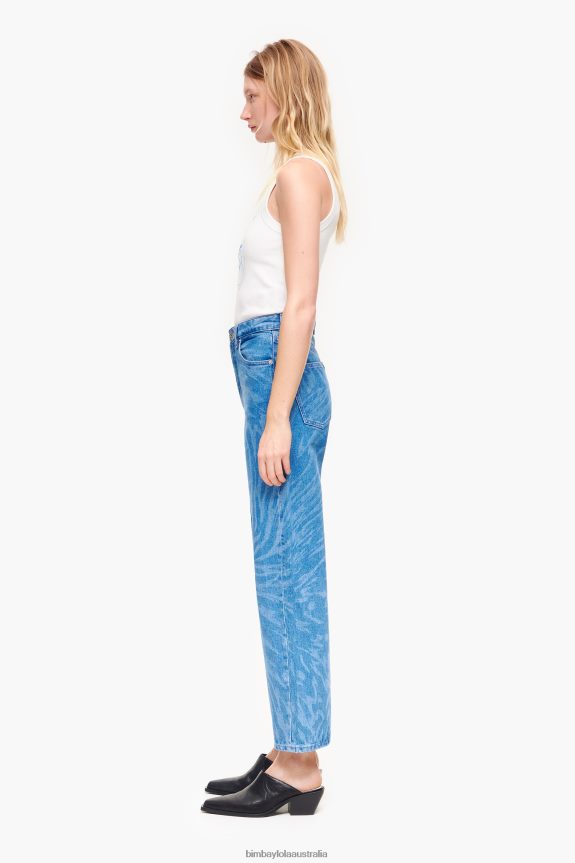 Clothing 4062VZ452 Blue Bimba Y Lola Straight Cropped - Butterfly Wing Print Jeans