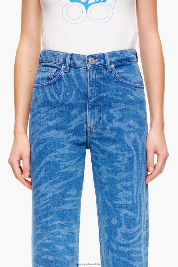 Clothing 4062VZ452 Blue Bimba Y Lola Straight Cropped - Butterfly Wing Print Jeans