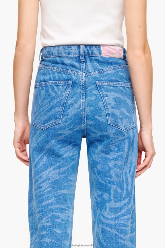 Clothing 4062VZ452 Blue Bimba Y Lola Straight Cropped - Butterfly Wing Print Jeans