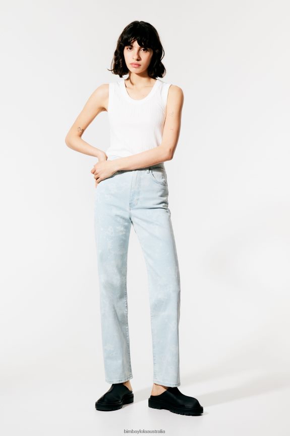 Clothing 4062VZ528 Blue Bimba Y Lola Straight Cropped - Camouflage Panda Print Straight Jeans