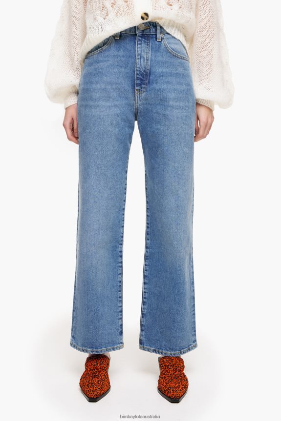 Clothing 4062VZ532 Mid Blue Bimba Y Lola Straight Cropped - Straight Jeans
