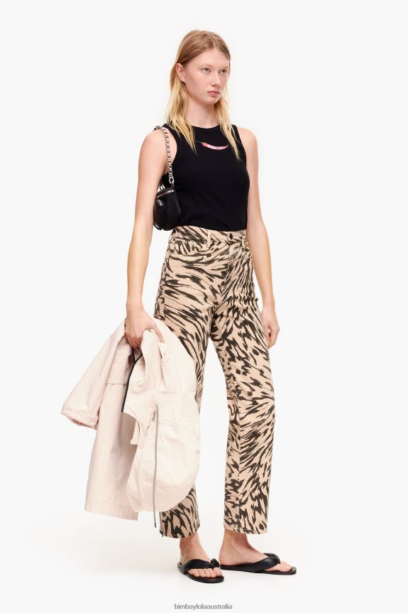 Clothing 4062VZ533 Natural Bimba Y Lola Straight Cropped - Butterfly Wing Print Jeans