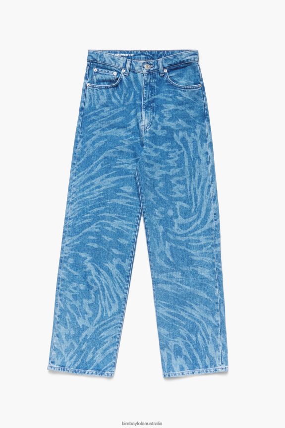 Clothing 4062VZ534 Blue Bimba Y Lola Straight Cropped - Butterfly Wing Print Jeans