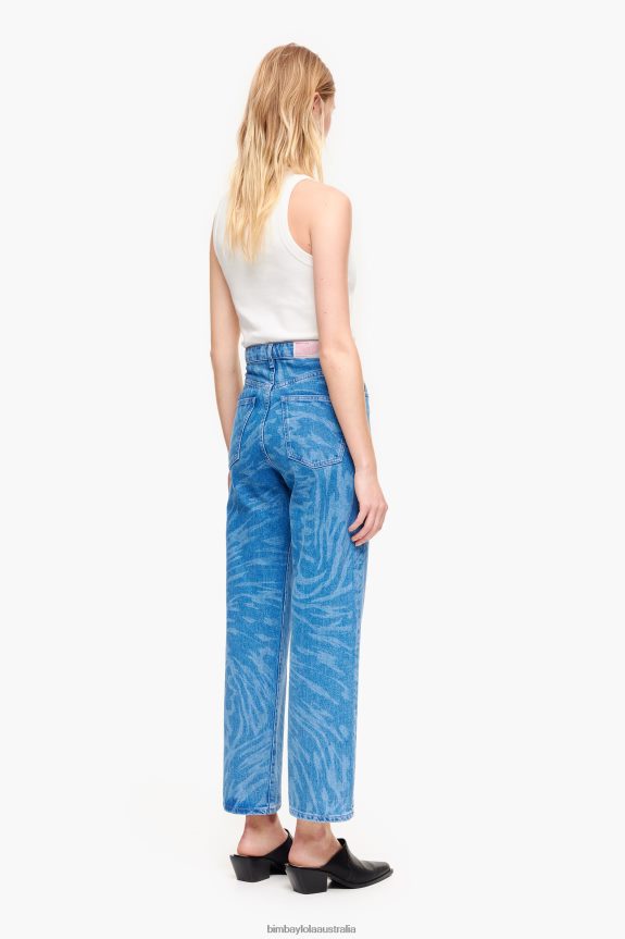 Clothing 4062VZ534 Blue Bimba Y Lola Straight Cropped - Butterfly Wing Print Jeans